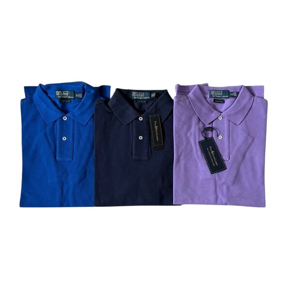 Ralph Lauren Bundle of Three Polos No Logo Blue Navy Purple Medium NEW